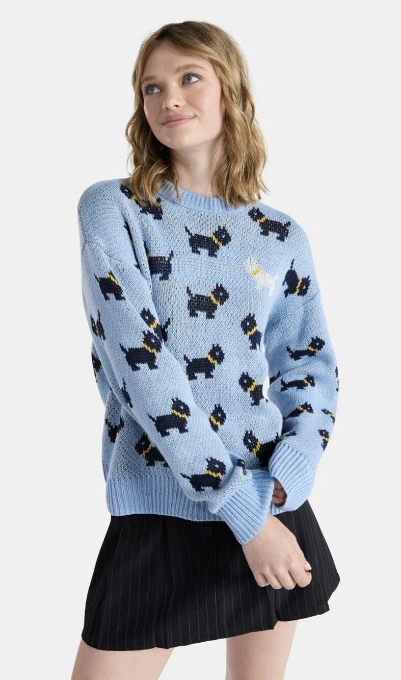 Netflix Stranger Things Scottie Dog Sweater Light Blue Women's Medium New RARE